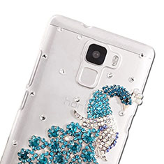 Coque Luxe Strass Diamant Bling Paon pour Huawei Honor 7 Dual SIM Bleu Ciel