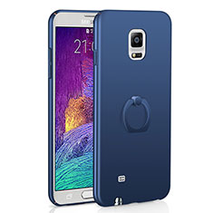 Coque Plastique Housse Etui Rigide Mat avec Support Bague Anneau A01 pour Samsung Galaxy Note 4 Duos N9100 Dual SIM Bleu