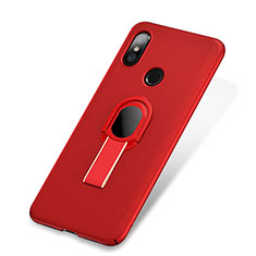 Coque Plastique Housse Etui Rigide Mat avec Support Bague Anneau A01 pour Xiaomi Mi 8 Rouge