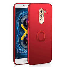 Coque Plastique Housse Etui Rigide Mat avec Support Bague Anneau A02 pour Huawei Honor 6X Pro Rouge
