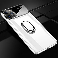 Coque Plastique Housse Etui Rigide Mat avec Support Bague Anneau Aimante Magnetique A01 pour Apple iPhone 12 Pro Max Blanc