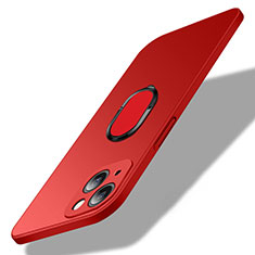 Coque Plastique Housse Etui Rigide Mat avec Support Bague Anneau Aimante Magnetique A01 pour Apple iPhone 13 Mini Rouge