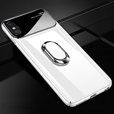 Coque Plastique Housse Etui Rigide Mat avec Support Bague Anneau Aimante Magnetique A01 pour Apple iPhone X Blanc