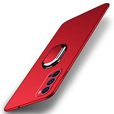 Coque Plastique Housse Etui Rigide Mat avec Support Bague Anneau Aimante Magnetique A01 pour Oppo Reno4 Pro 5G Rouge