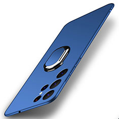 Coque Plastique Housse Etui Rigide Mat avec Support Bague Anneau Aimante Magnetique A01 pour Samsung Galaxy S21 Ultra 5G Bleu