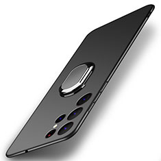 Coque Plastique Housse Etui Rigide Mat avec Support Bague Anneau Aimante Magnetique A01 pour Samsung Galaxy S21 Ultra 5G Noir