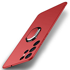 Coque Plastique Housse Etui Rigide Mat avec Support Bague Anneau Aimante Magnetique A01 pour Samsung Galaxy S21 Ultra 5G Rouge