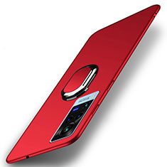 Coque Plastique Housse Etui Rigide Mat avec Support Bague Anneau Aimante Magnetique A01 pour Vivo X60 Pro 5G Rouge