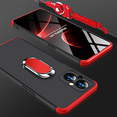 Coque Plastique Housse Etui Rigide Mat avec Support Bague Anneau Aimante Magnetique GK1 pour OnePlus Nord N20 5G Rouge et Noir