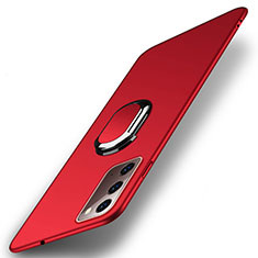 Coque Plastique Housse Etui Rigide Mat avec Support Bague Anneau Aimante Magnetique P01 pour Samsung Galaxy Note 20 5G Rouge