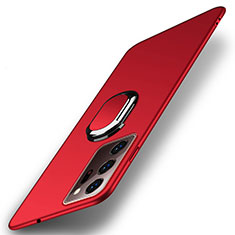 Coque Plastique Housse Etui Rigide Mat avec Support Bague Anneau Aimante Magnetique P01 pour Samsung Galaxy Note 20 Ultra 5G Rouge
