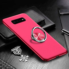 Coque Plastique Housse Etui Rigide Mat avec Support Bague Anneau Aimante Magnetique P01 pour Samsung Galaxy S10 Plus Rose Rouge