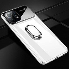 Coque Plastique Housse Etui Rigide Mat avec Support Bague Anneau Aimante Magnetique P01 pour Xiaomi Mi 11 5G Blanc