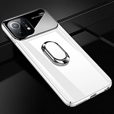 Coque Plastique Housse Etui Rigide Mat avec Support Bague Anneau Aimante Magnetique P01 pour Xiaomi Mi 11 Lite 4G Blanc