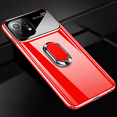 Coque Plastique Housse Etui Rigide Mat avec Support Bague Anneau Aimante Magnetique P01 pour Xiaomi Mi 11 Lite 4G Rouge