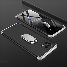 Coque Plastique Housse Etui Rigide Mat avec Support Bague Anneau Aimante Magnetique P02 pour Xiaomi Mi 11 5G Argent et Noir