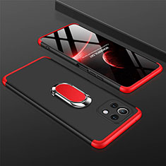 Coque Plastique Housse Etui Rigide Mat avec Support Bague Anneau Aimante Magnetique P02 pour Xiaomi Mi 11 5G Rouge et Noir