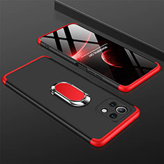 Coque Plastique Housse Etui Rigide Mat avec Support Bague Anneau Aimante Magnetique P02 pour Xiaomi Mi 11 Lite 4G Rouge et Noir