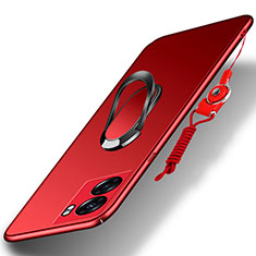 Coque Plastique Housse Etui Rigide Mat avec Support Bague Anneau Aimante Magnetique pour OnePlus Nord N300 5G Rouge
