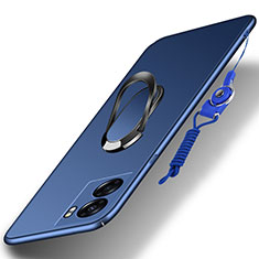 Coque Plastique Housse Etui Rigide Mat avec Support Bague Anneau Aimante Magnetique pour Oppo A56S 5G Bleu