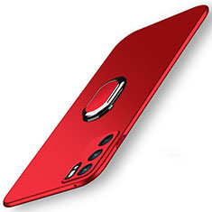 Coque Plastique Housse Etui Rigide Mat avec Support Bague Anneau Aimante Magnetique pour Oppo Reno6 5G Rouge