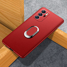 Coque Plastique Housse Etui Rigide Mat avec Support Bague Anneau Aimante Magnetique pour Xiaomi Redmi Note 10 5G Rouge