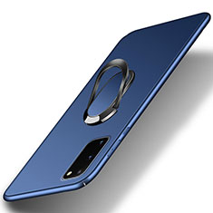 Coque Plastique Housse Etui Rigide Mat avec Support Bague Anneau Aimante Magnetique S01 pour Samsung Galaxy S20 Bleu