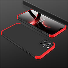Coque Plastique Mat Protection Integrale 360 Degres Avant et Arriere Etui Housse M01 pour Apple iPhone 12 Pro Max Rouge et Noir