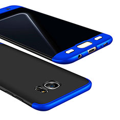 Coque Plastique Mat Protection Integrale 360 Degres Avant et Arriere Etui Housse M01 pour Samsung Galaxy S7 Edge G935F Bleu et Noir
