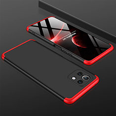 Coque Plastique Mat Protection Integrale 360 Degres Avant et Arriere Etui Housse P01 pour Xiaomi Mi 11 5G Rouge et Noir