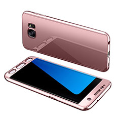 Coque Plastique Mat Protection Integrale 360 Degres Avant et Arriere Etui Housse pour Samsung Galaxy S7 Edge G935F Or Rose