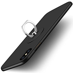 Coque Plastique Rigide Mat et Support Bague Anneau pour Apple iPhone X Noir