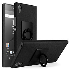 Coque Plastique Rigide Sables Mouvants et Support Bague Anneau pour Sony Xperia XA1 Noir