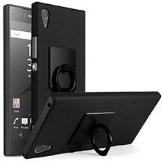 Coque Plastique Rigide Sables Mouvants et Support Bague Anneau pour Sony Xperia XA1 Plus Noir