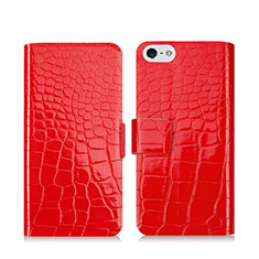 Coque Portefeuille Cuir Crocodile pour Apple iPhone 5 Rouge