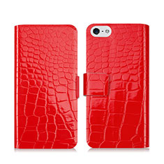 Coque Portefeuille Cuir Crocodile pour Apple iPhone 5S Rouge