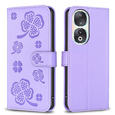 Coque Portefeuille Fleurs Livre Cuir Etui Clapet BF1 pour Huawei Honor 90 5G Violet
