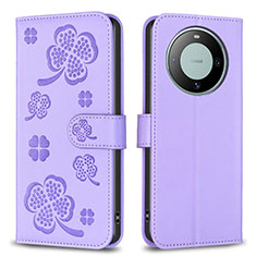 Coque Portefeuille Fleurs Livre Cuir Etui Clapet BF1 pour Huawei Mate 60 Pro Violet