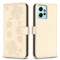 Coque Portefeuille Fleurs Livre Cuir Etui Clapet BF1 pour Xiaomi Redmi Note 12 4G Or