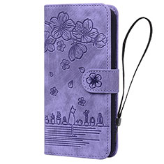 Coque Portefeuille Fleurs Livre Cuir Etui Clapet HF1 pour Huawei Honor X7a Violet