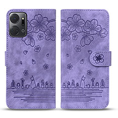 Coque Portefeuille Fleurs Livre Cuir Etui Clapet HF2 pour Huawei Honor X7a Violet