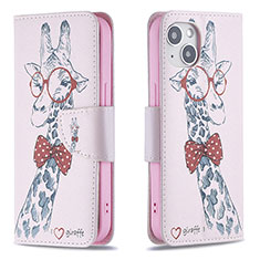 Coque Portefeuille Fleurs Livre Cuir Etui Clapet L01 pour Apple iPhone 15 Plus Rose