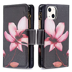 Coque Portefeuille Fleurs Livre Cuir Etui Clapet L03 pour Apple iPhone 13 Marron