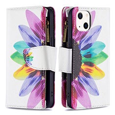 Coque Portefeuille Fleurs Livre Cuir Etui Clapet L03 pour Apple iPhone 13 Mini Rose