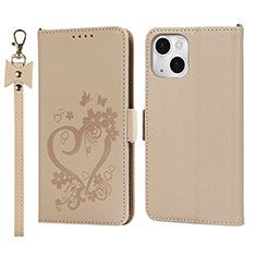 Coque Portefeuille Fleurs Livre Cuir Etui Clapet L16 pour Apple iPhone 14 Or