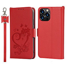 Coque Portefeuille Fleurs Livre Cuir Etui Clapet L16 pour Apple iPhone 14 Pro Max Rouge