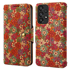 Coque Portefeuille Fleurs Livre Cuir Etui Clapet MT1 pour Samsung Galaxy A53 5G Rouge