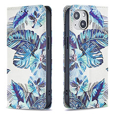Coque Portefeuille Fleurs Livre Cuir Etui Clapet pour Apple iPhone 13 Mini Bleu