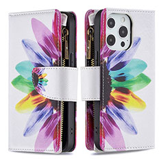 Coque Portefeuille Fleurs Livre Cuir Etui Clapet pour Apple iPhone 14 Pro Colorful