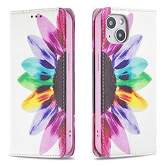 Coque Portefeuille Fleurs Livre Cuir Etui Clapet pour Apple iPhone 15 Plus Colorful